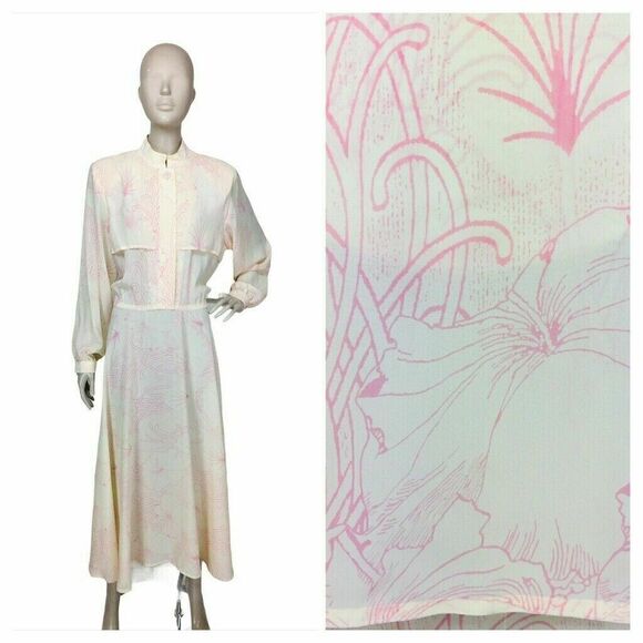 Leslie Fay Dresses & Skirts - Vintage 70s Leslie Fay Sketch Floral Vented Long Maxi Day Dress Plus L/XL/XXL